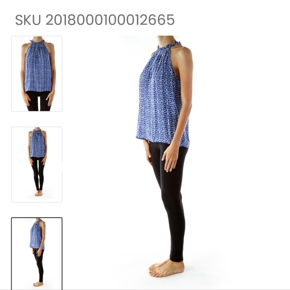 NWOT   BLUE & WHITE 100% SILK SLEEVELESS BLOUSE BY CYNTHIA ROWLEY - SIZE… - Picture 3 of 10